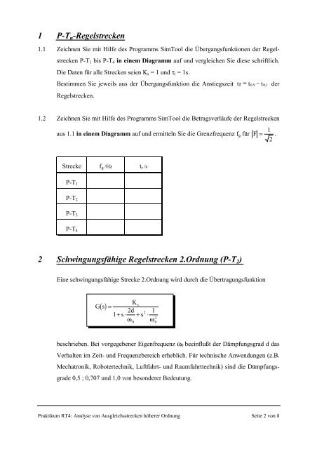 und PT3-Regelstrecken für verschiedene Dämpfungsgrade