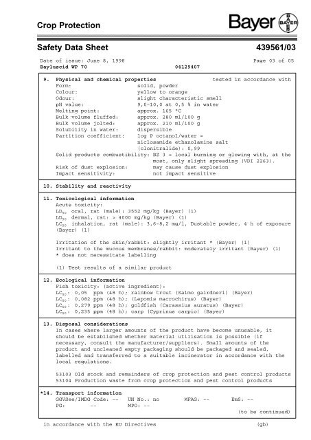 Crop Protection Safety Data Sheet 439561/03 - Bayercropscience ...