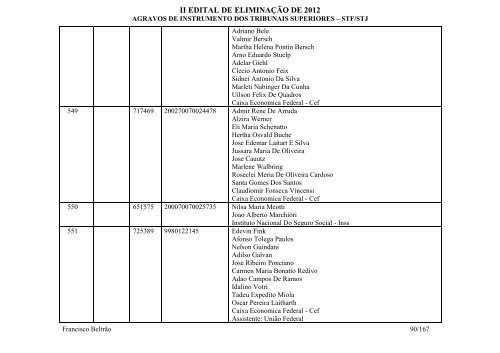 Francisco BeltrÃ£o - Agravos de instrumento - STF/STJ