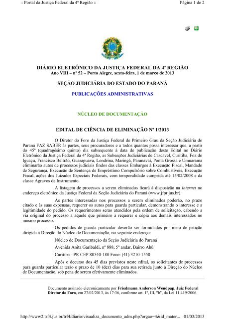 I Edital de EliminaÃ§Ã£o de 2013 - JustiÃ§a Federal