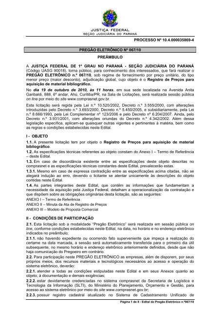 PG-067 _10_ AquisiÃ§Ã£o de material bibliogrÃ¡fico ... - JustiÃ§a Federal