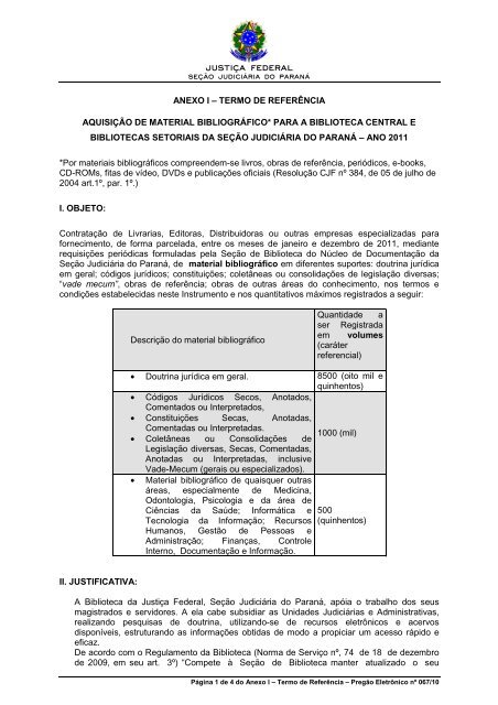 PG-067 _10_ AquisiÃ§Ã£o de material bibliogrÃ¡fico ... - JustiÃ§a Federal