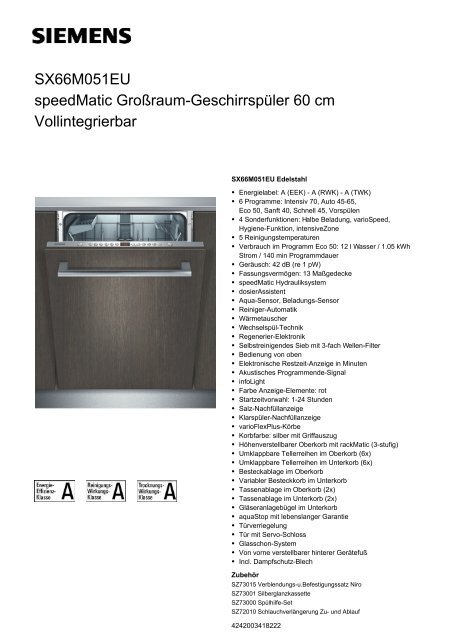 SX66M051EU speedMatic Großraum-Geschirrspüler 60 cm ...