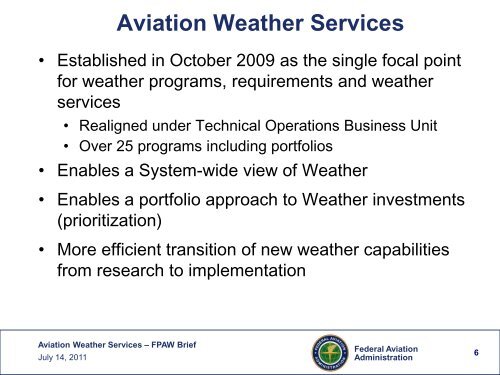 Aviation Weather Services Update to FPAW - RAL