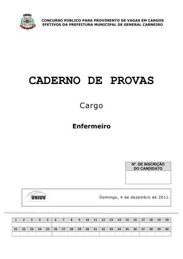 CADERNO DE PROVAS - Concursos - Uniuv