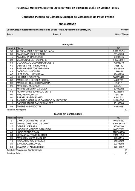 Concurso PÃºblico da CÃ¢mara Municipal de Vereadores de Paula ...