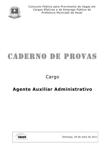 Agente Auxiliar Administrativo - Concursos - Uniuv