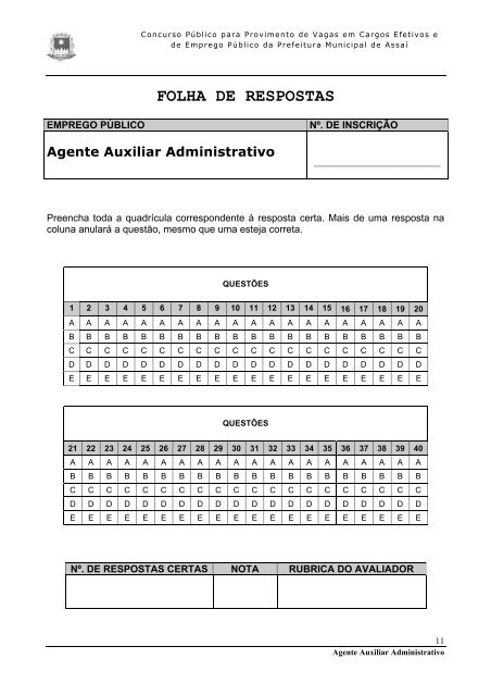 Agente Auxiliar Administrativo - Concursos - Uniuv