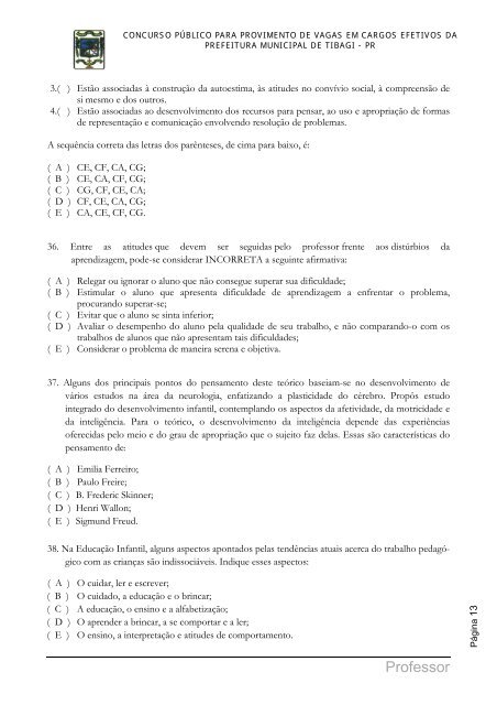 CADERNO DE PROVAS - Concursos - UNIUV