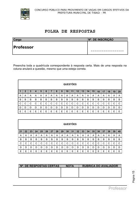 CADERNO DE PROVAS - Concursos - UNIUV