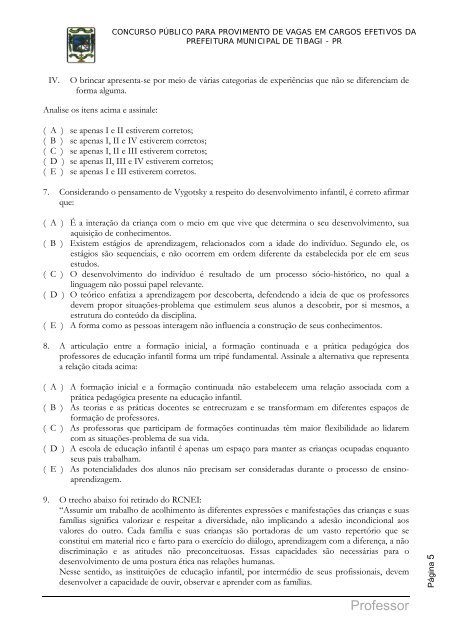 CADERNO DE PROVAS - Concursos - UNIUV