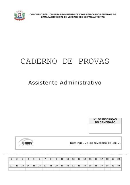 CADERNO DE PROVAS - Concursos - Uniuv