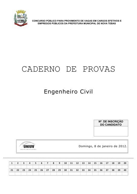 CADERNO DE PROVAS - Concursos - Uniuv