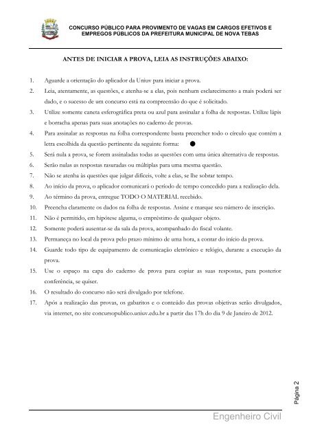 CADERNO DE PROVAS - Concursos - Uniuv