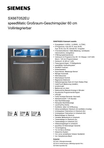 SX66T052EU speedMatic Großraum-Geschirrspüler 60 cm ...