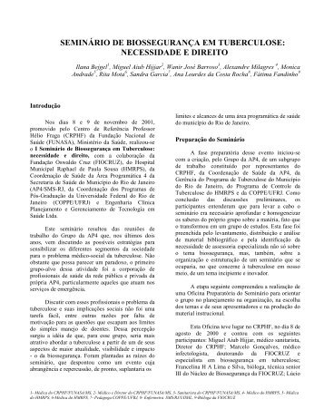 seminÃ¡rio de biosseguranÃ§a em tuberculose: necessidade e direito