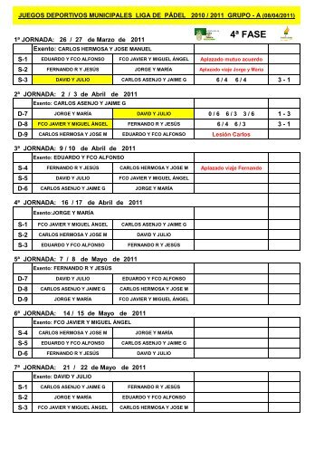 calendario padel 4Âª fase 2010-2011