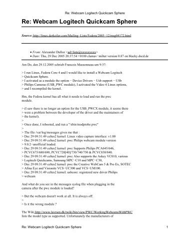 Re: Webcam Logitech Quickcam Sphere - Linux