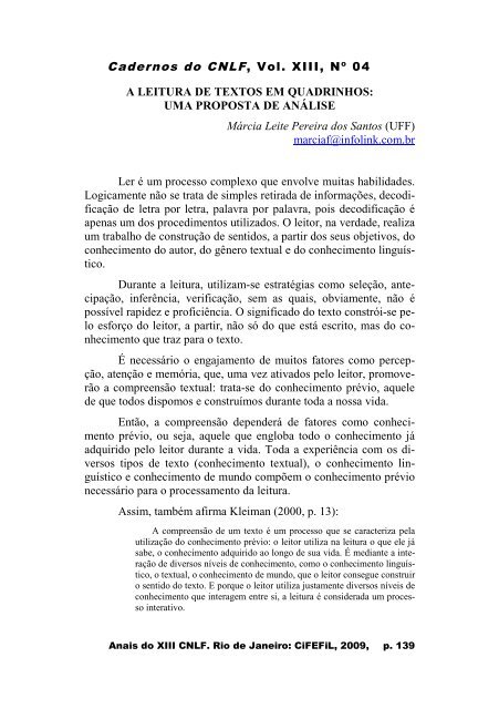 Cadernos do CNLF, Vol. XIII, NÂº 04 A LEITURA DE ... - CiFEFiL