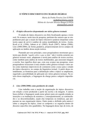 89. o tÃ³pico discursivo em charges diÃ¡rias