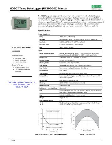 HOBO Temp Data Logger (UX100-001) Manual - Data Loggers