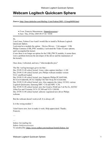 Webcam Logitech Quickcam Sphere - DerKeiler Linux Archive