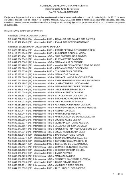 Pautas de julgamento nÂº 74 a 83 da 26Âª junta de recursos