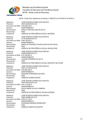 Pauta de julgamento nÂº 299 a 310 - MinistÃ©rio da PrevidÃªncia Social