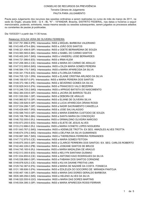 CONSELHO DE RECURSOS DA PREVIDÃNCIA PAUTA PARA ...
