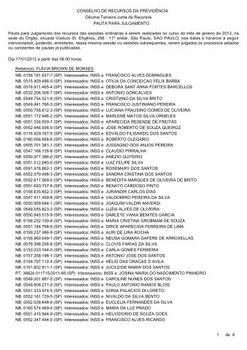 Pautas de julgamento nÂº 016 a 020 - 17 e 18/01/2013