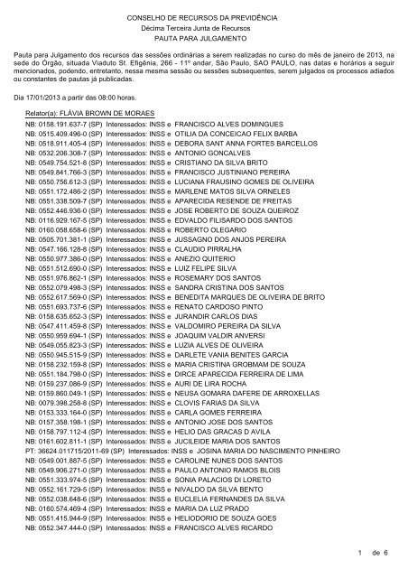 Pautas de julgamento nÂº 016 a 020 - 17 e 18/01/2013