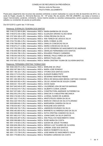 Pautas de julgamento nÂº 171 a 174