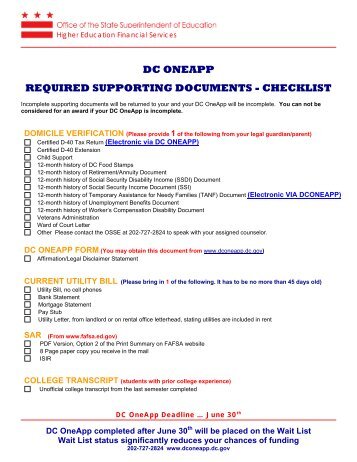 DC OneApp Required Supporting Documents Checklist - osse