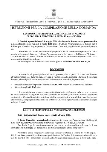 istruzioni per la compilazione della domanda - Comune di Livorno