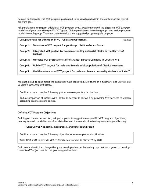 Monitoring HIV/AIDS Programs: A Facilitator's Training Guide ...