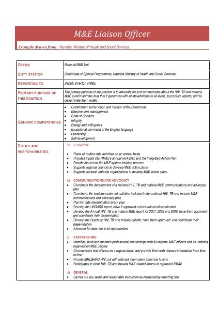 Job Description: M&E Liaison Officer - Global HIV M&E Information