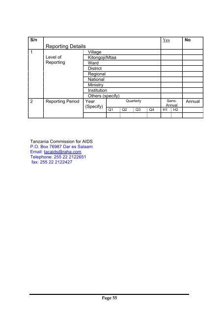 TANZANIA COMMISSION FOR AIDS - Global HIV M&E Information