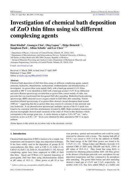 Investigation of chemical bath deposition of ZnO ... - ResearchGate