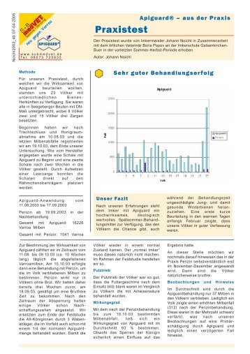 Praxistest wurde von Imkermeister Johann Noichl - S + B medVET ...