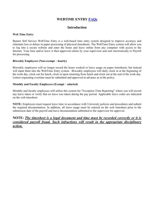 Web Time Entry Frequently Asked Questions Southern University