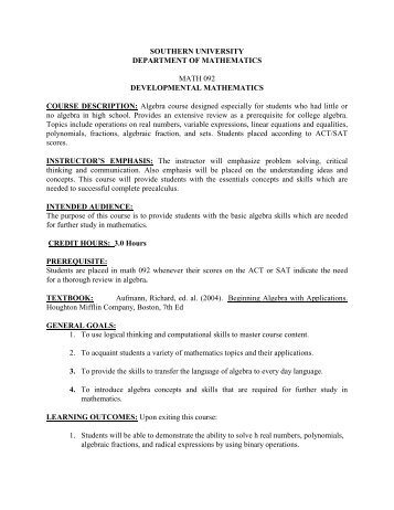 MAT0018 Developmental Math I (previously ... - Broward College