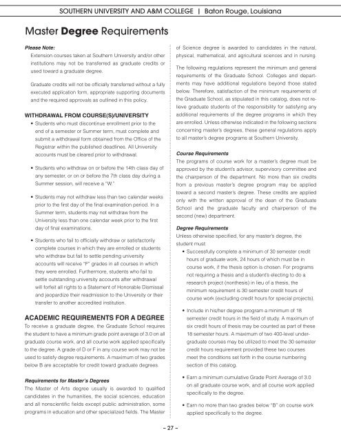 graduate school bulletin - Southern University at Baton Rouge