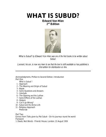 "What is Subud?" book, 88 pages - by Edward van Hien