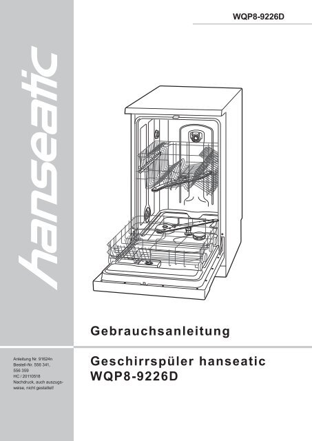 Gebrauchsanleitung Geschirrspüler hanseatic WQP8-9226D - Schwab