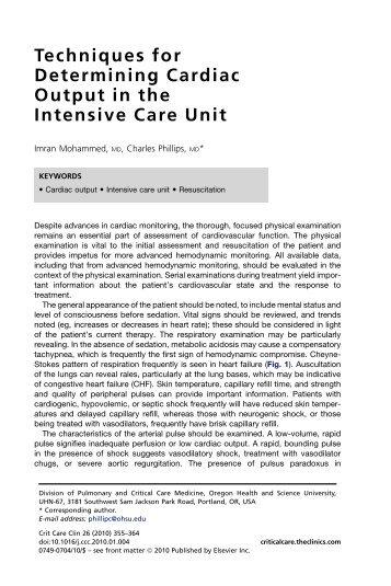 Techniques for Determining Cardiac Output in the Intensive Care Unit