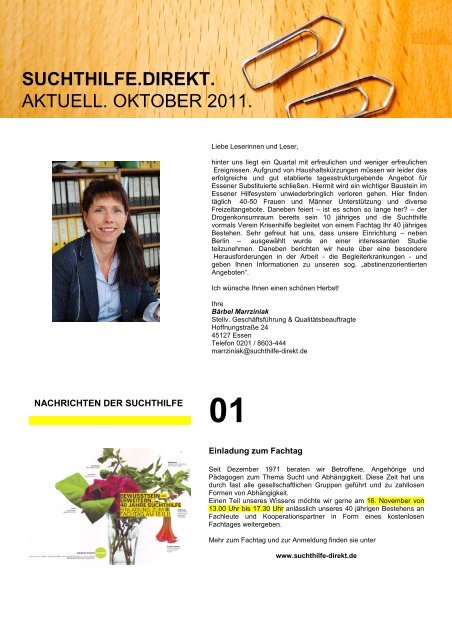 Newsletter III. 2011 - Suchthilfe direkt Essen gGmbH