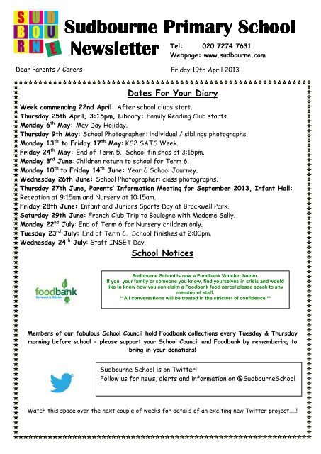 19th April 2013 newsletter.pub - Sudbourne Primary School