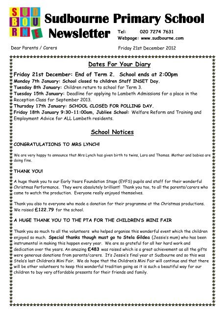 21st December 2012 newsletter.pub - Sudbourne Primary School