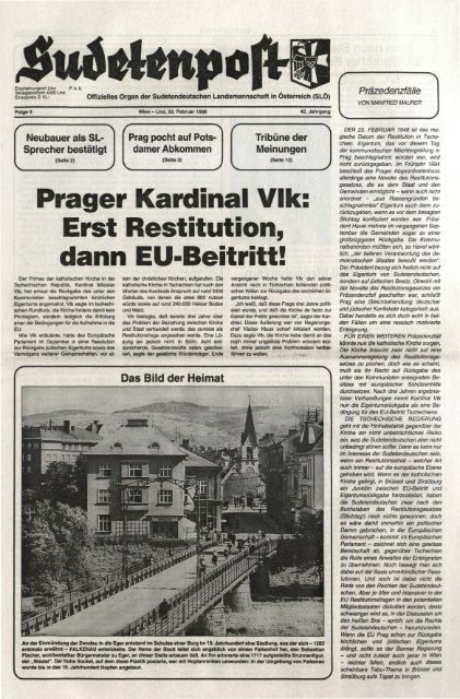 Prager Kardinal Vlk: Erst Restitution, dann EU-Beitritt! - Sudetenpost
