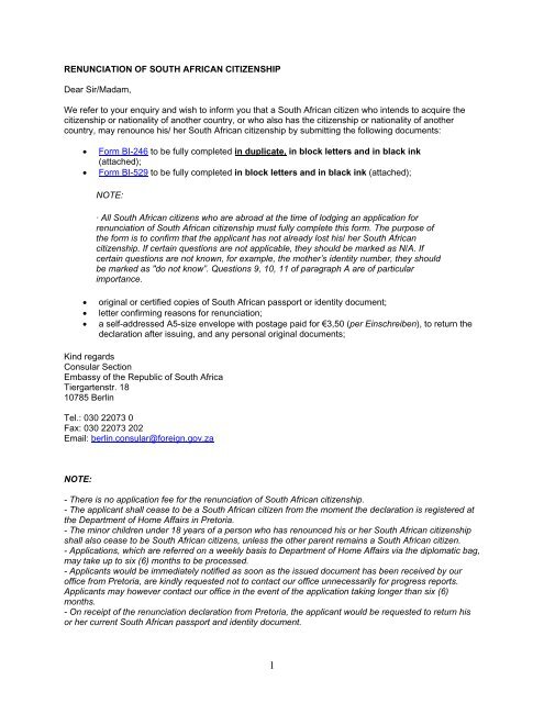 RENUNCIATION OF SOUTH AFRICAN CITIZENSHIP Dear Sir renunciation-of-south-african-citizenship-dear-sir